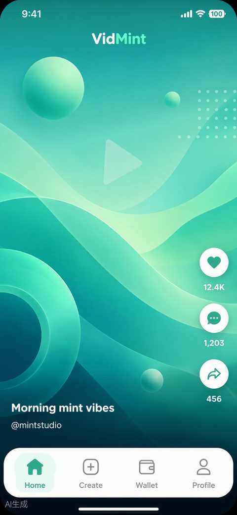 iPhone 上的 VidMint 短视频信息流——清新的竖屏视频发现体验
